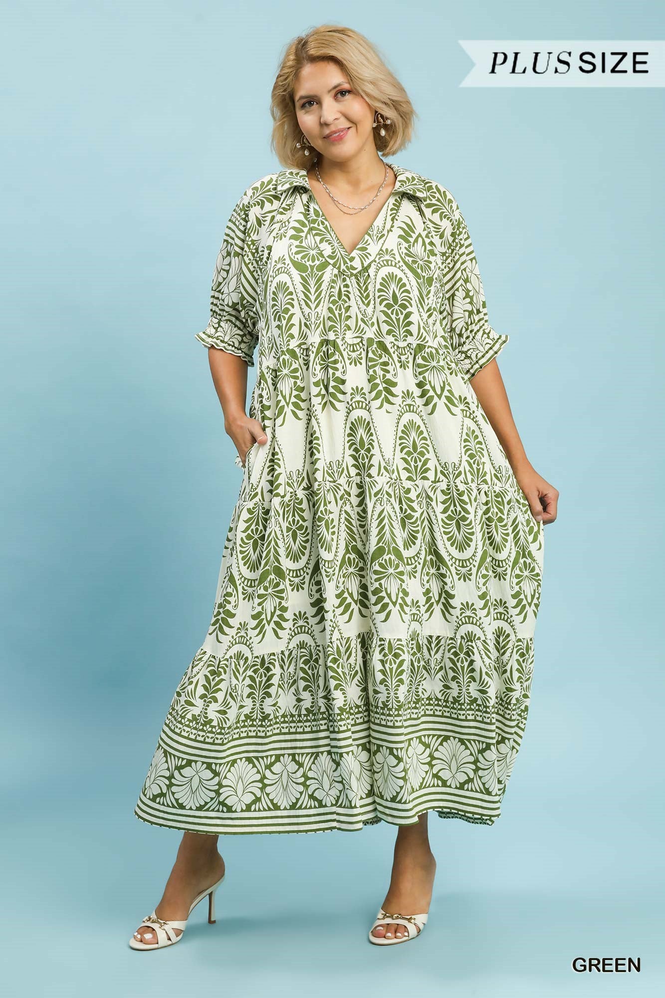 Two tone Border Print Midi Dress