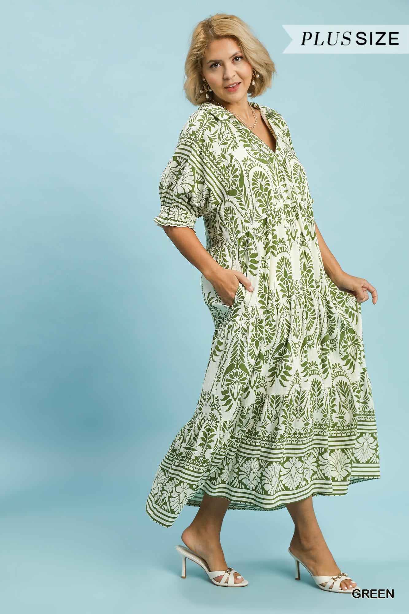 Two tone Border Print Midi Dress