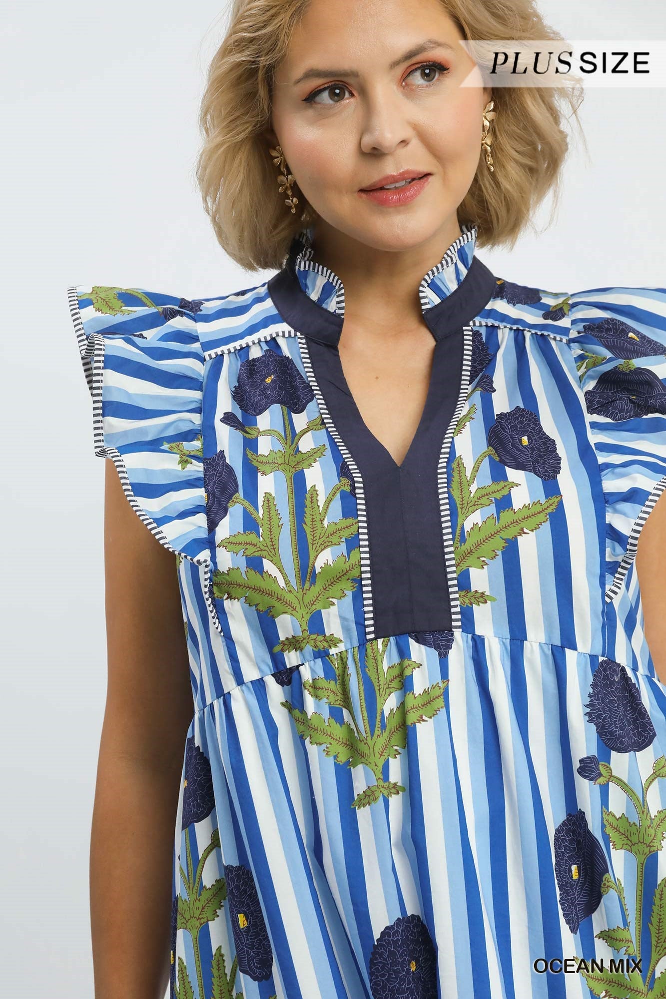 Mix Striped Floral Midi Dress