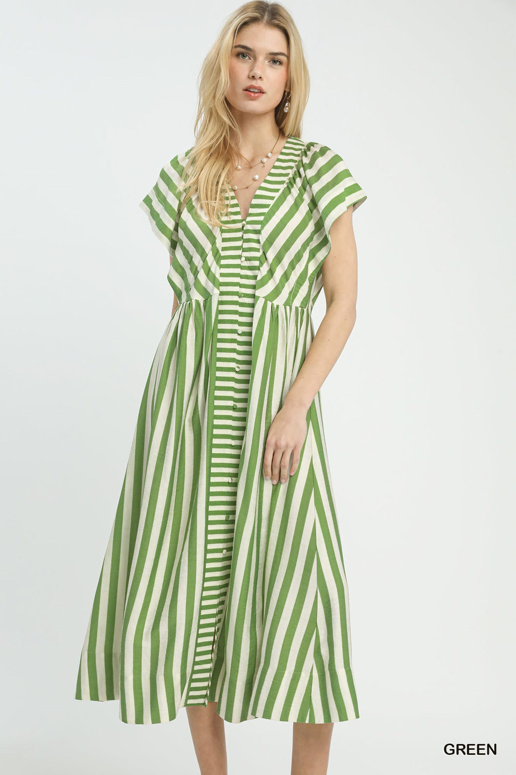 Striped Button-Front Midi Dress