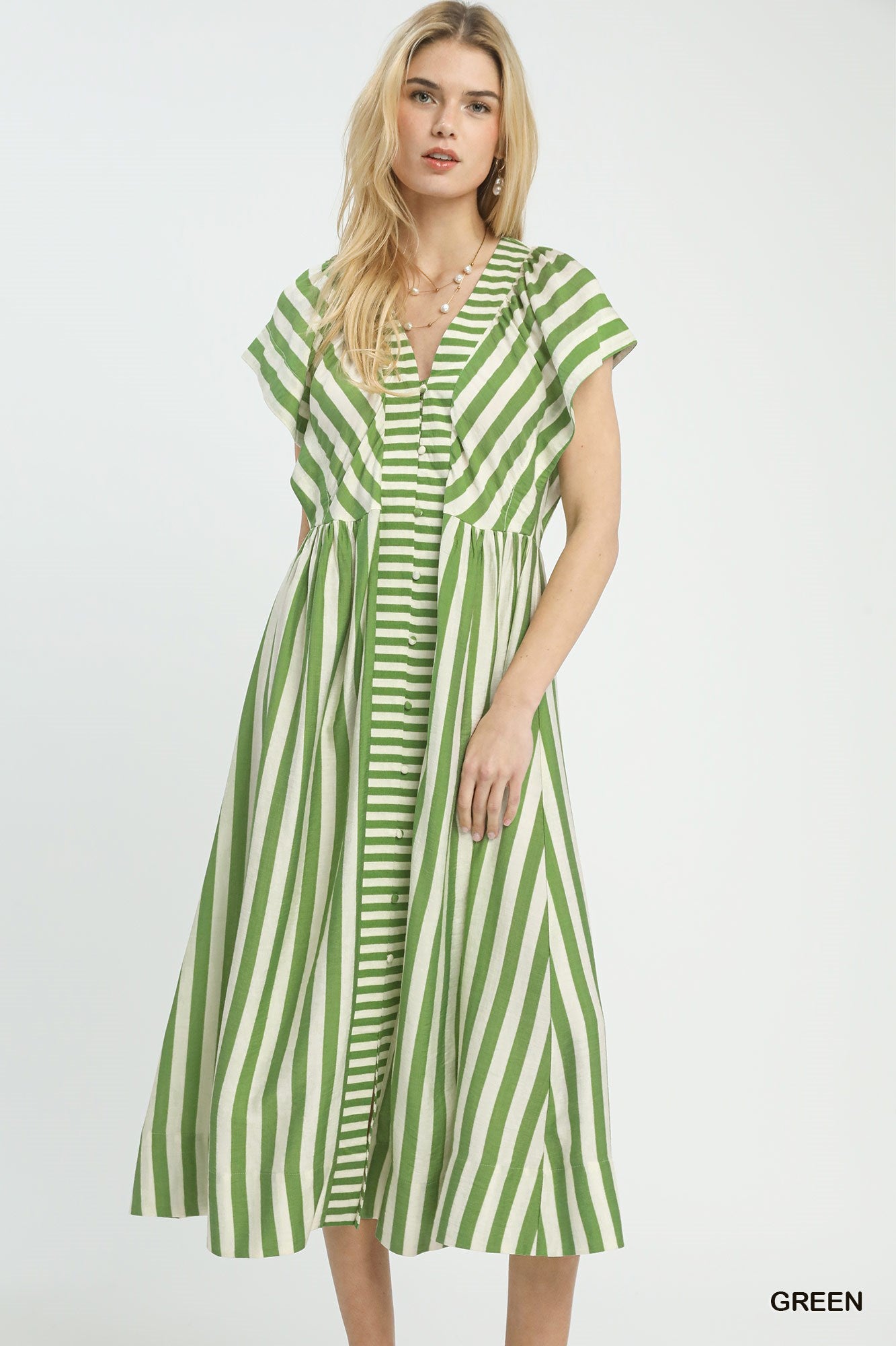 Striped Button-Front Midi Dress