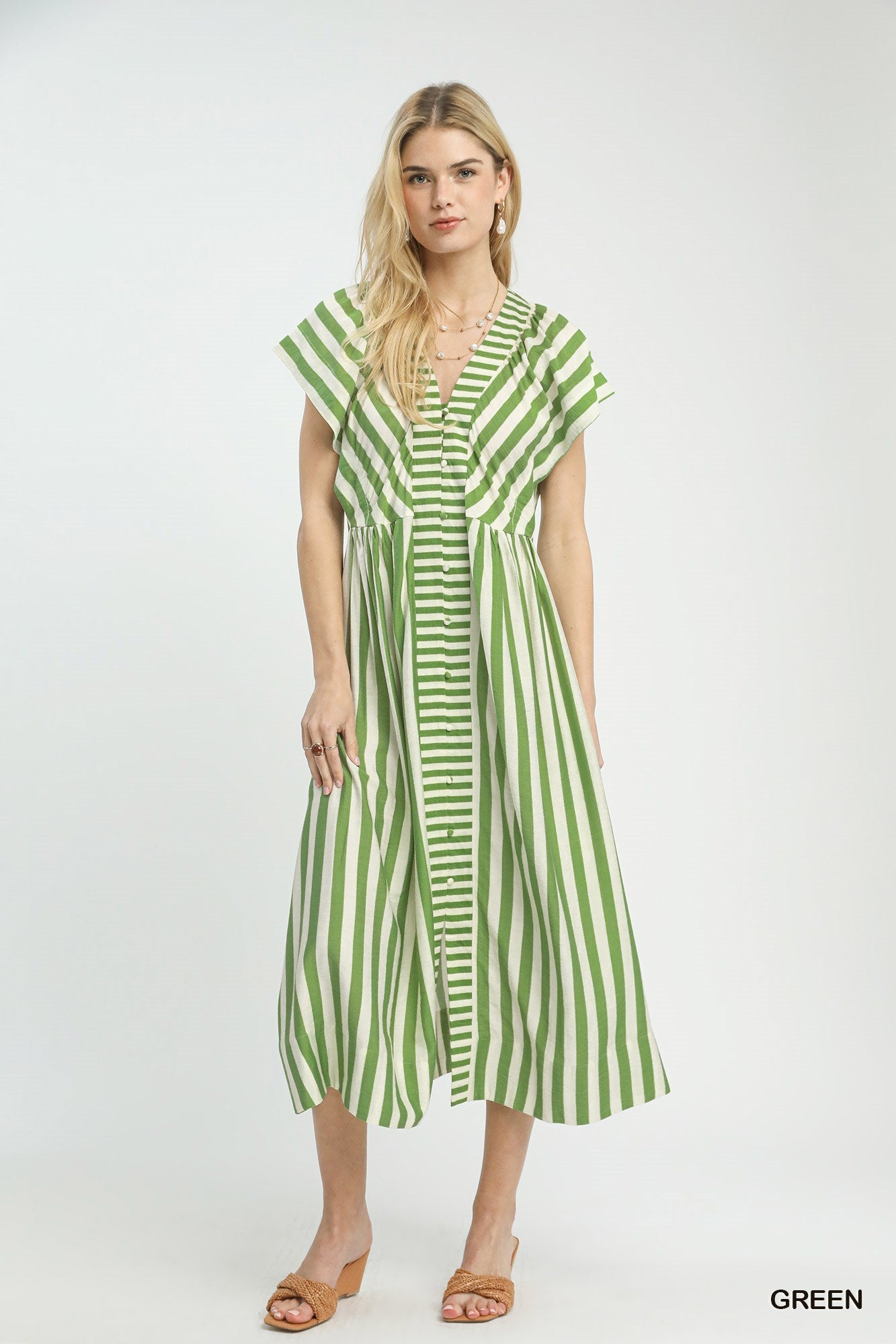 Striped Button-Front Midi Dress