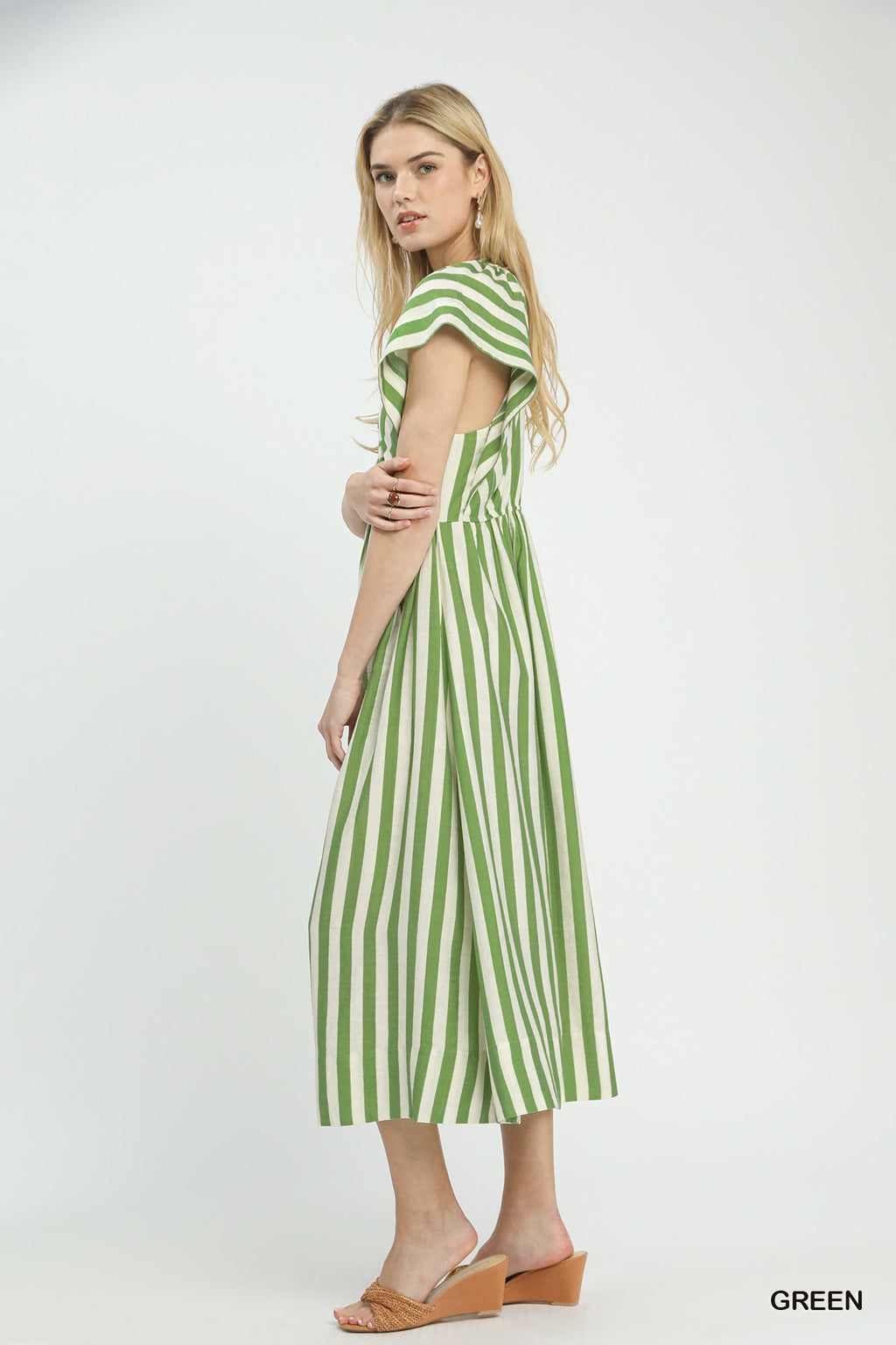 Striped Button-Front Midi Dress