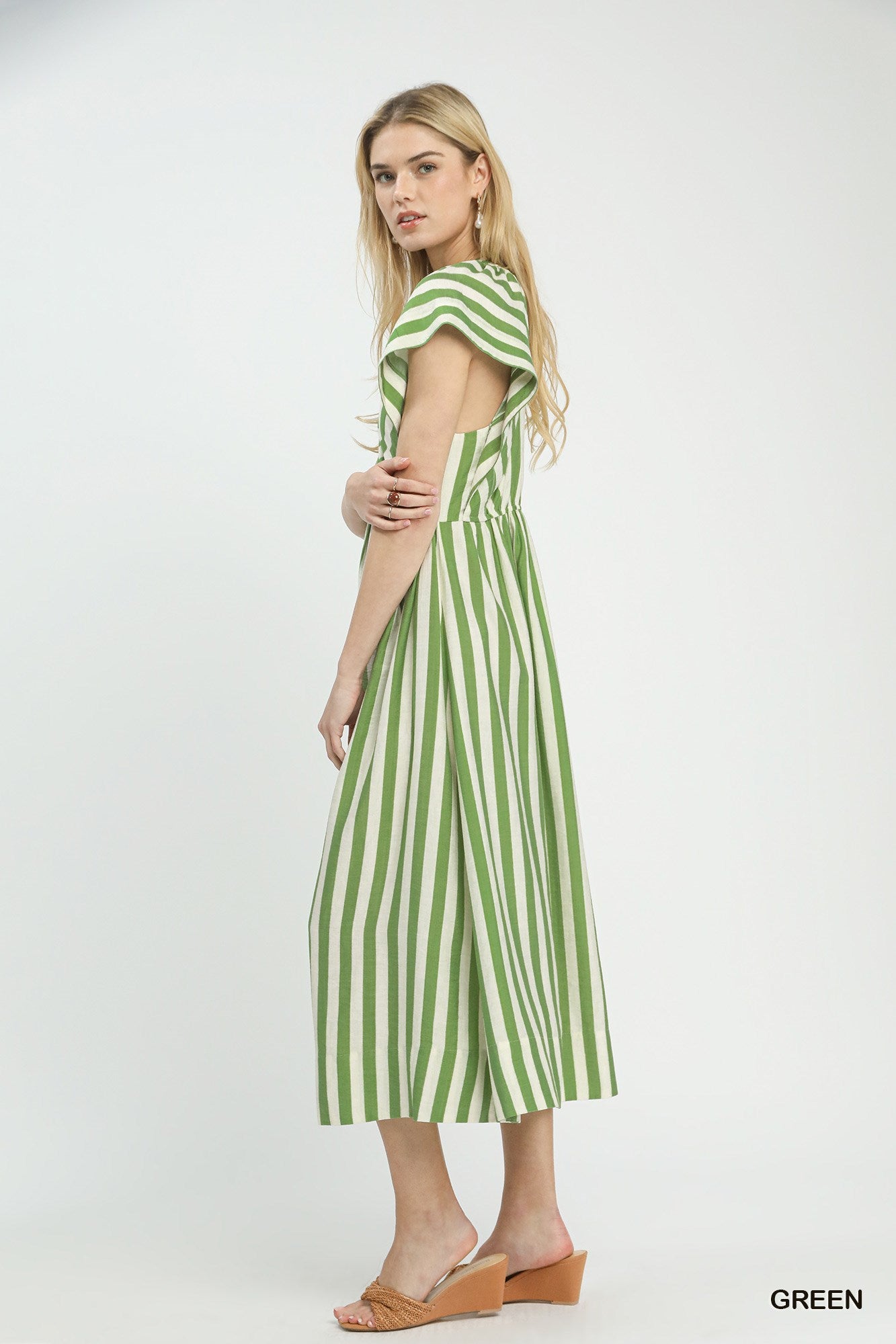 Striped Button-Front Midi Dress