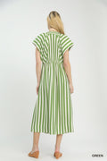 Striped Button-Front Midi Dress