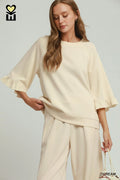 Round Neck Ruffle Tier Raglan Sleeve Top and Pants Set