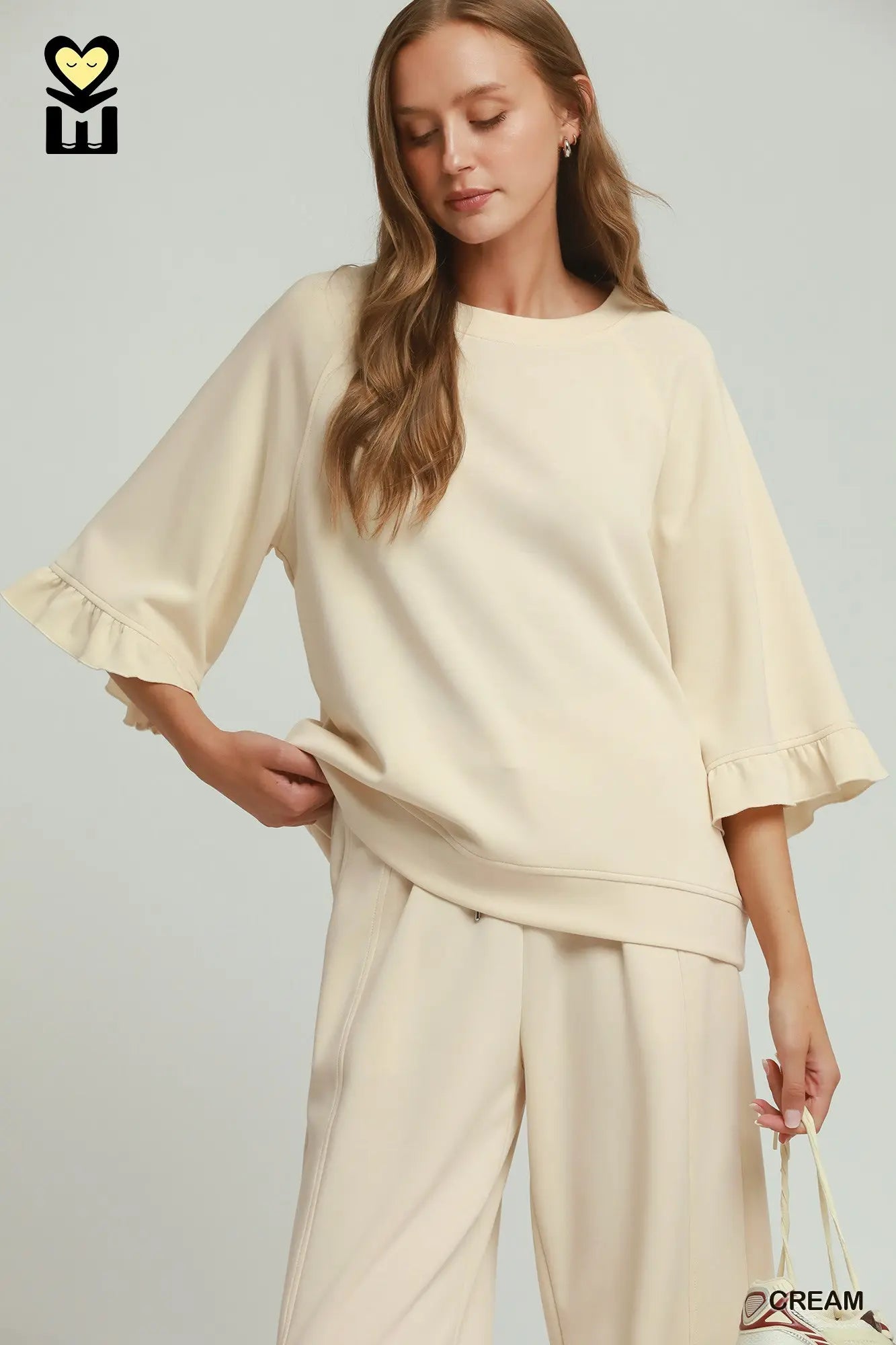 Round Neck Ruffle Tier Raglan Sleeve Top and Pants Set