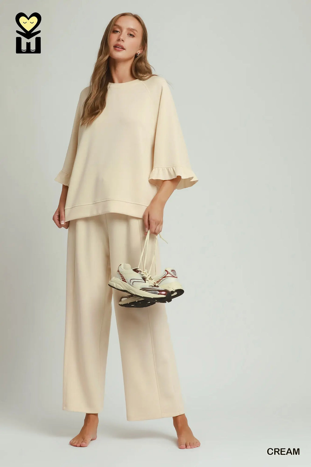 Round Neck Ruffle Tier Raglan Sleeve Top and Pants Set