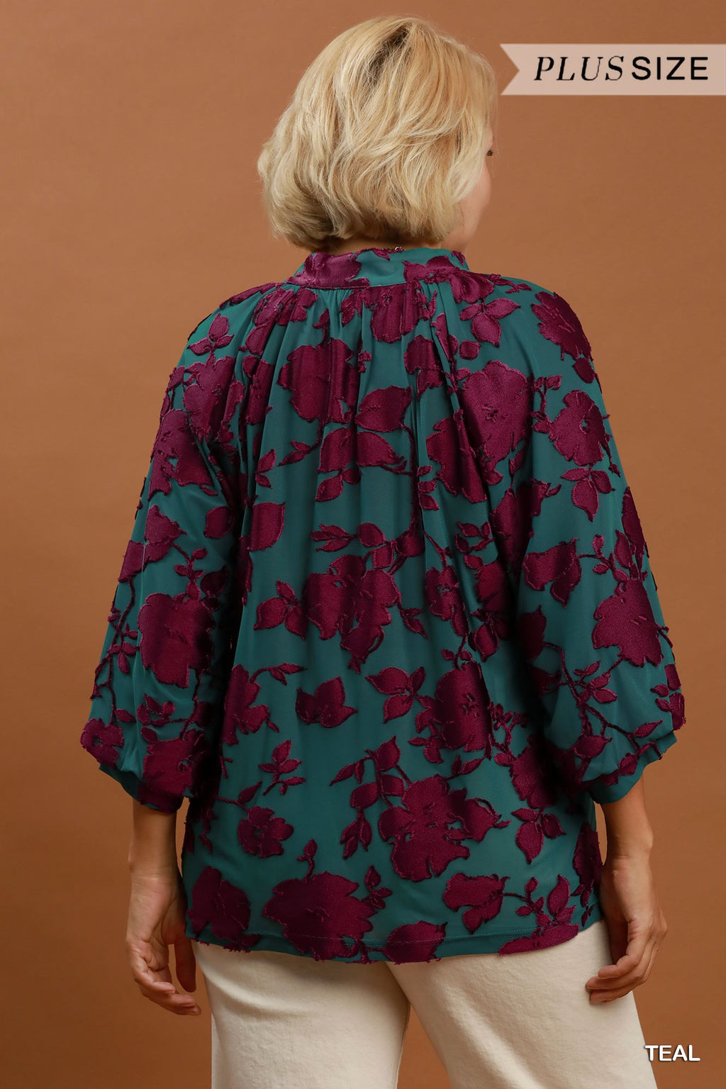 Textured Floral Balloon Sleeve Blouse
