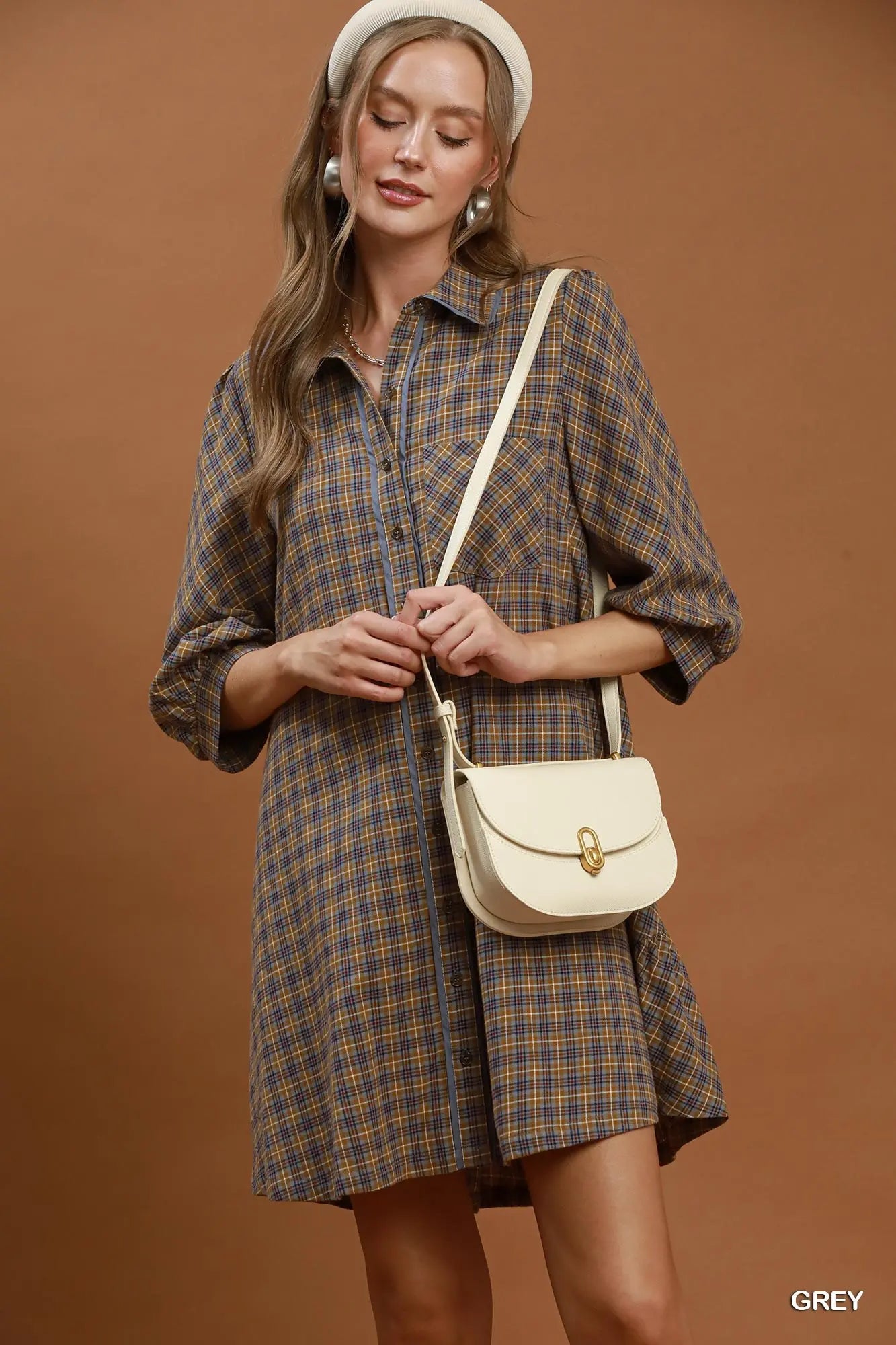 Plaid Button Down Oversized Shirt Dress