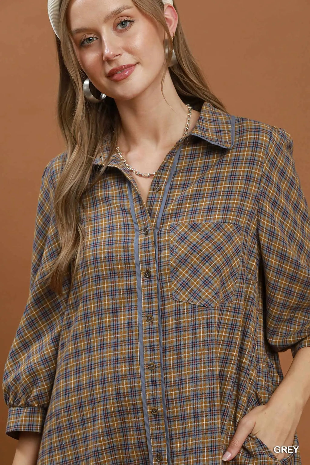 Plaid Button Down Oversized Shirt Dress