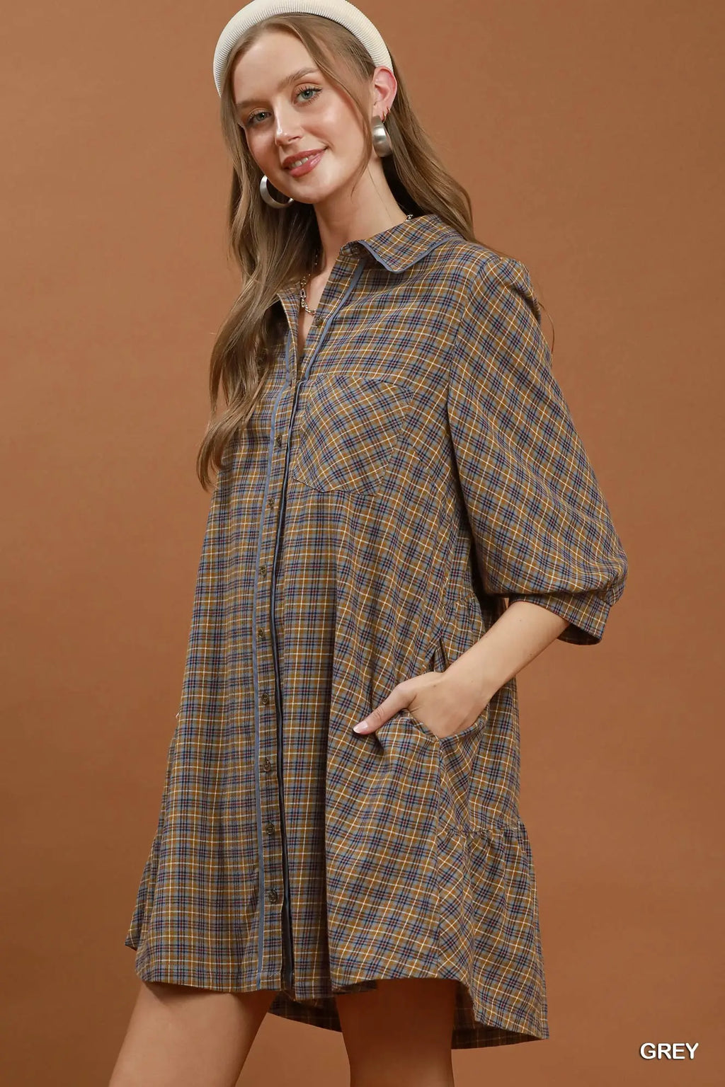 Plaid Button Down Oversized Shirt Dress