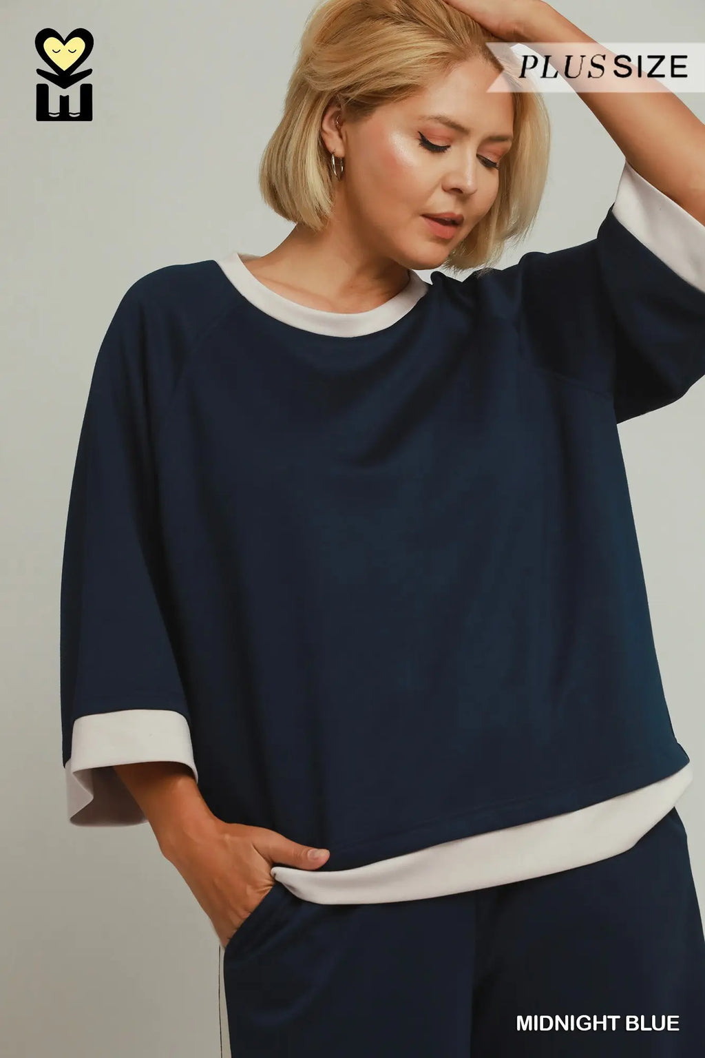 Colorblock Crewneck Raglan Sleeve Top & Wide Leg Pants Set PLUS