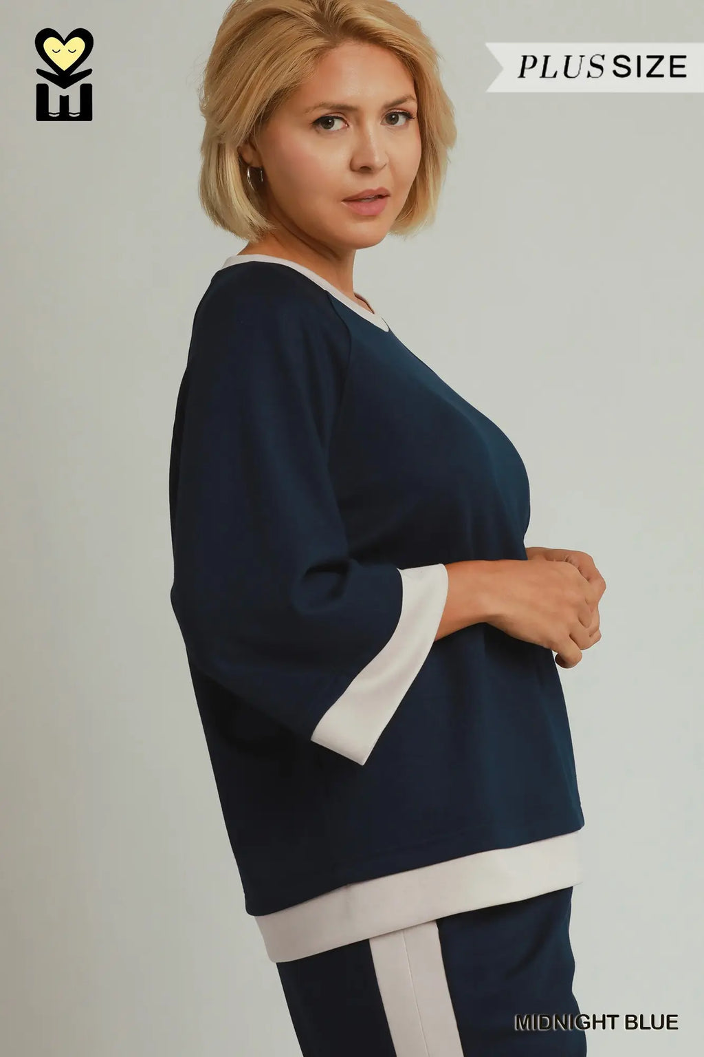 Colorblock Crewneck Raglan Sleeve Top & Wide Leg Pants Set PLUS