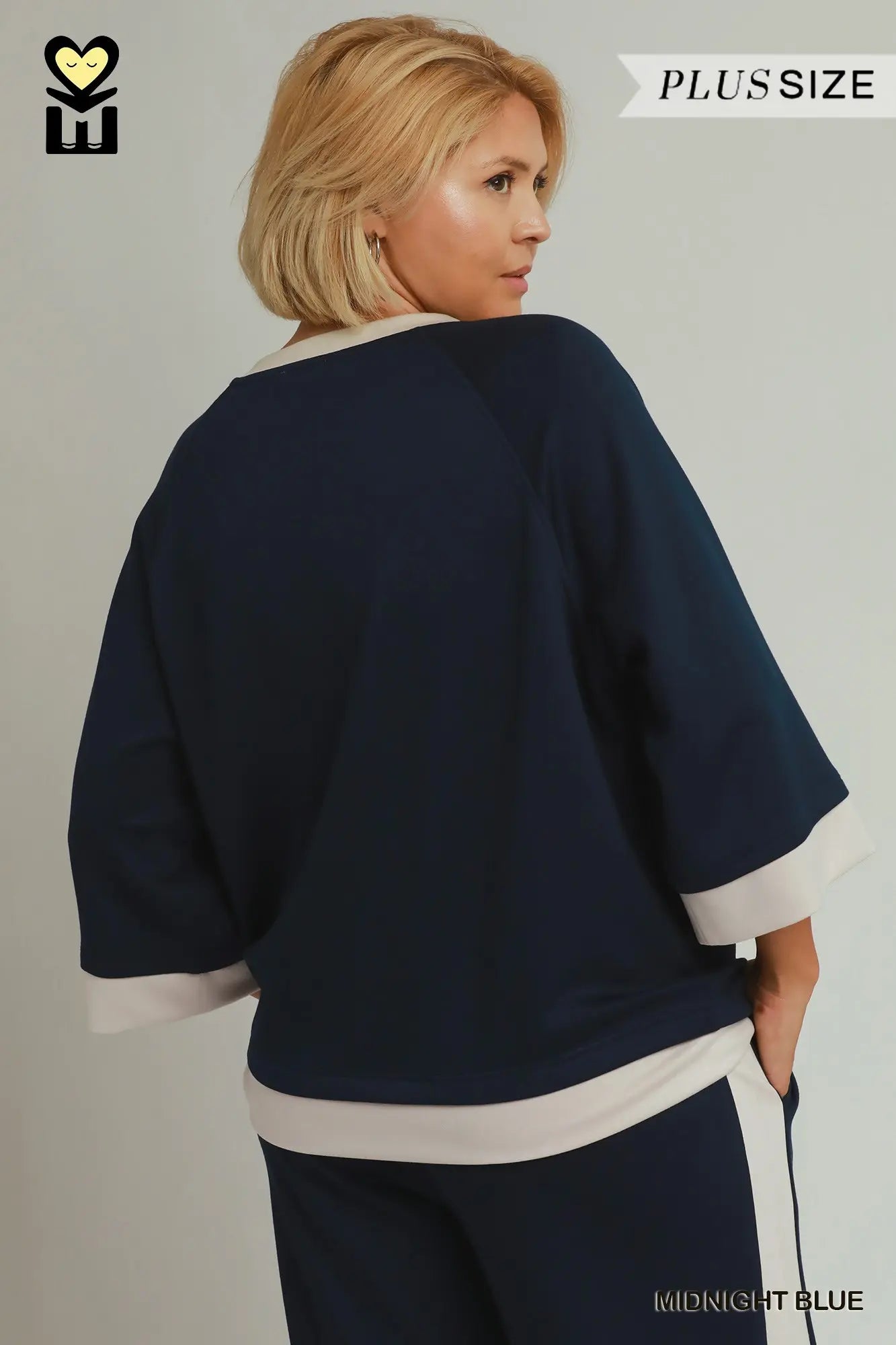Colorblock Crewneck Raglan Sleeve Top & Wide Leg Pants Set PLUS