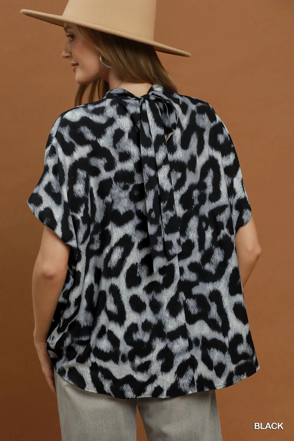 Leopard Print Mock Neck Blouse