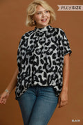 Leopard Print Mock Neck Blouse Top PLUS
