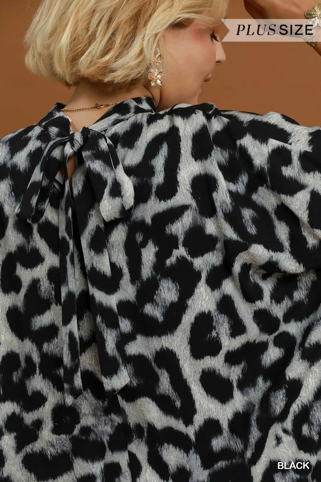 Leopard Print Mock Neck Blouse Top PLUS