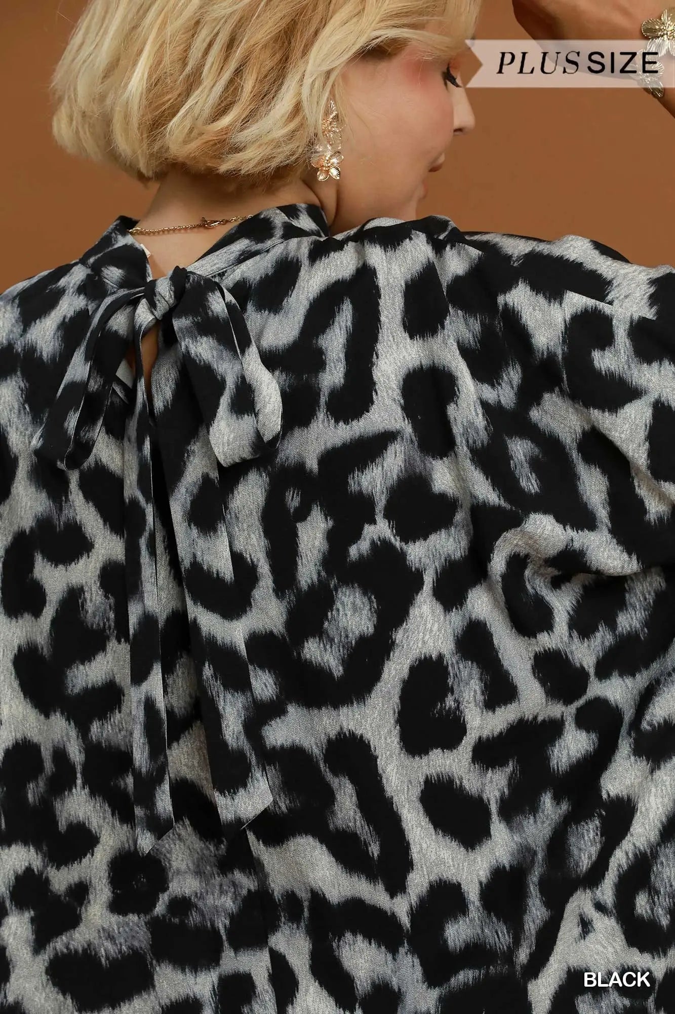 Leopard Print Mock Neck Blouse Top PLUS