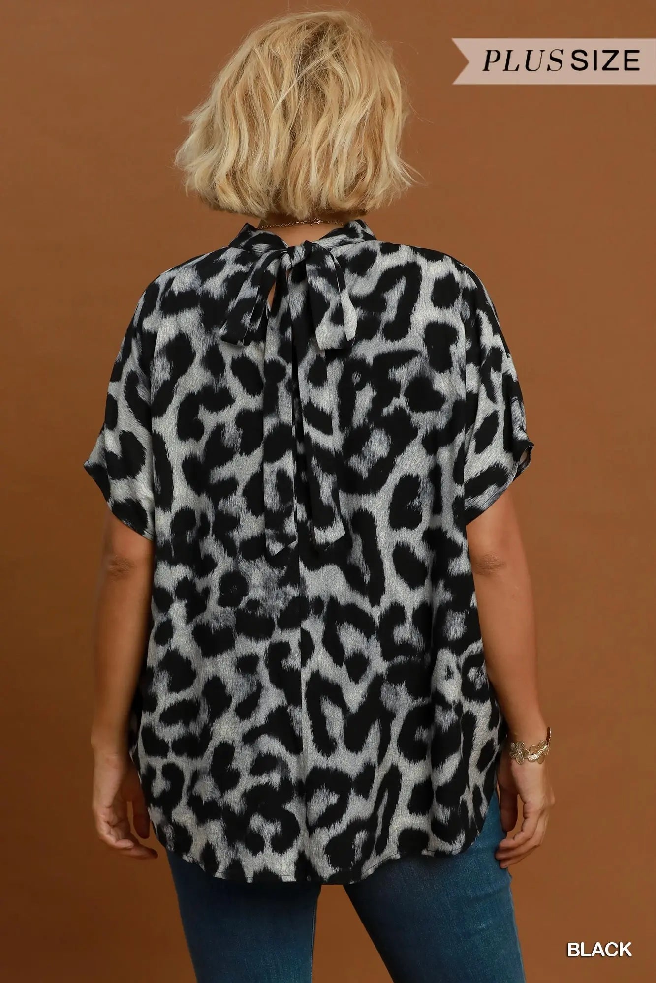 Leopard Print Mock Neck Blouse Top PLUS