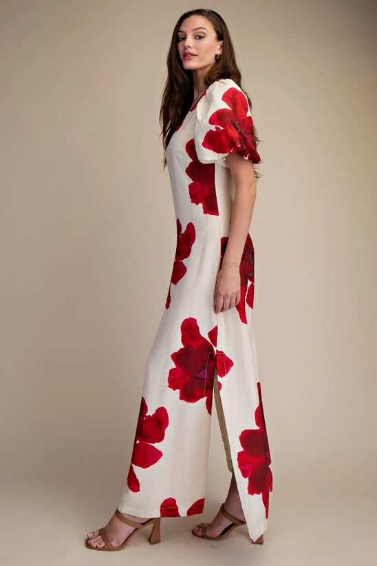 Glam Puff-Sleeve A-Line Maxi Dress