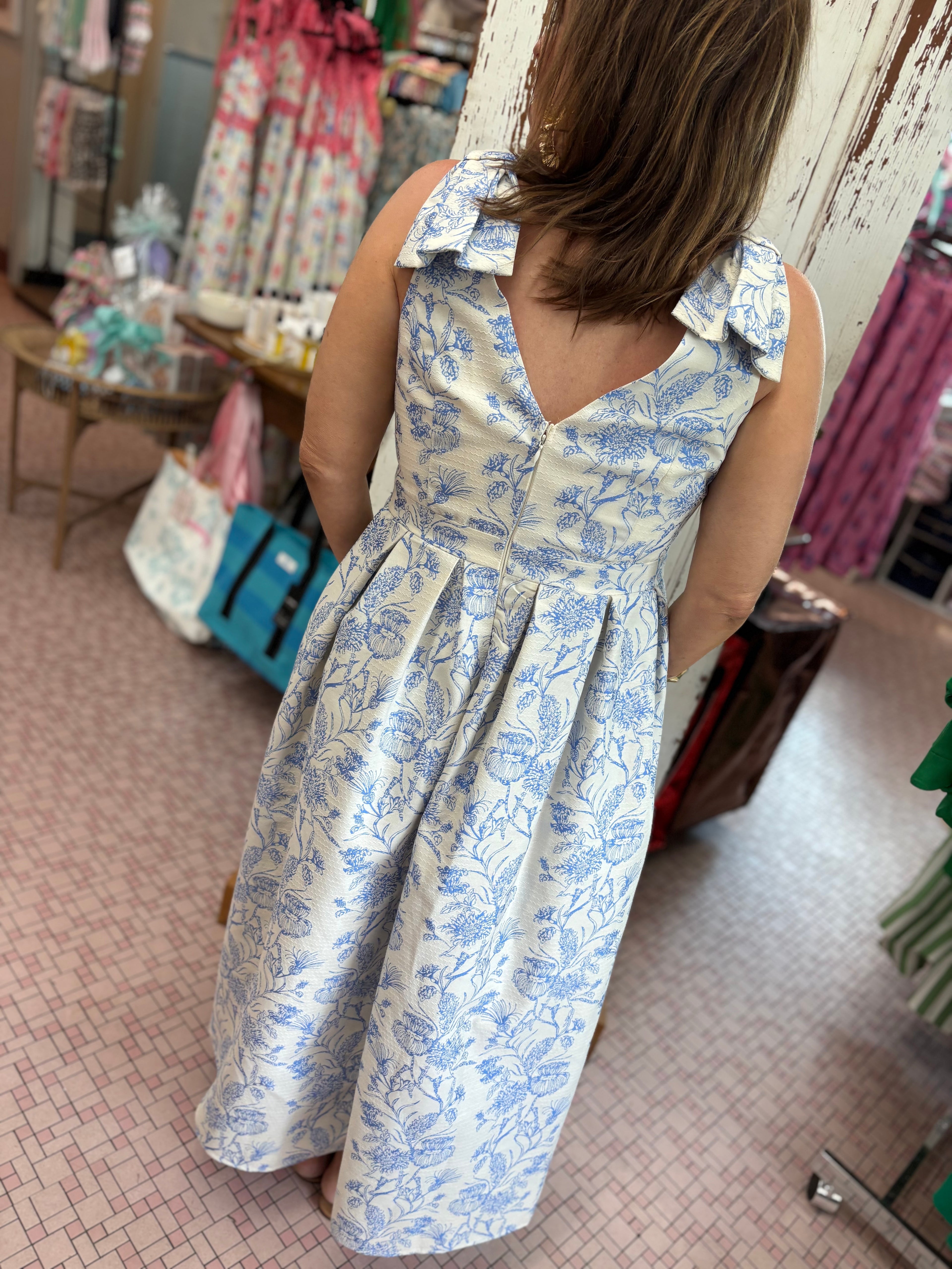 Sleeveless Bow Shoulder Floral Print Dress