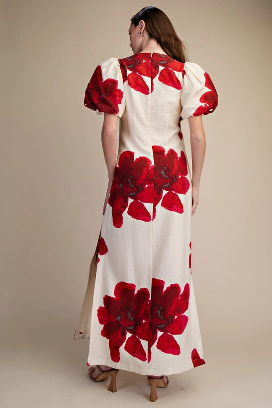 Glam Puff-Sleeve A-Line Maxi Dress