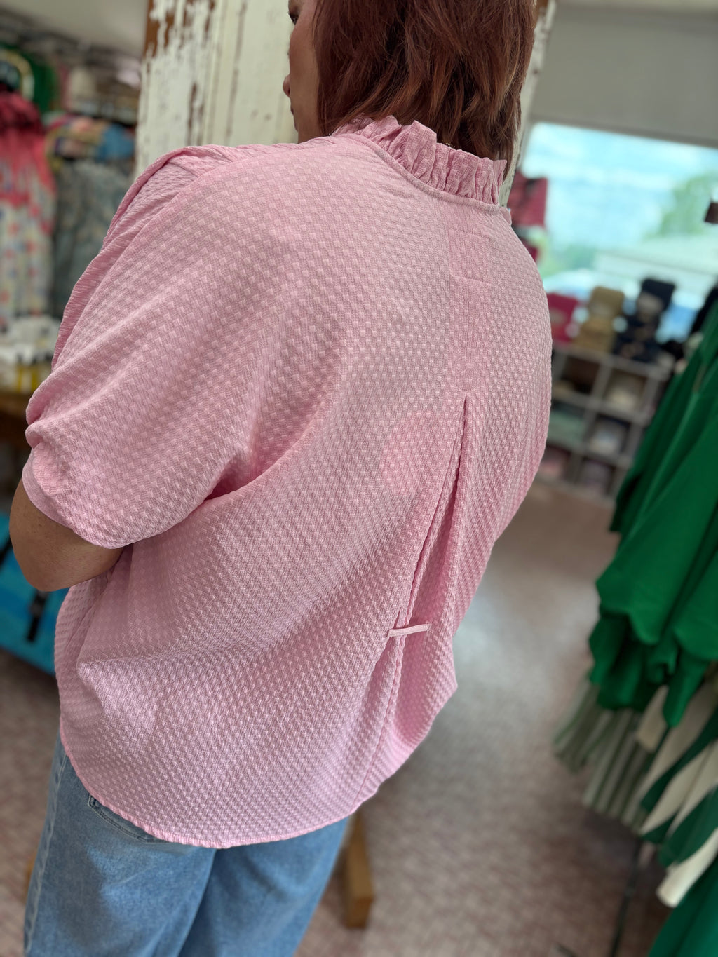 Textured Jacquard Short Sleeve Top