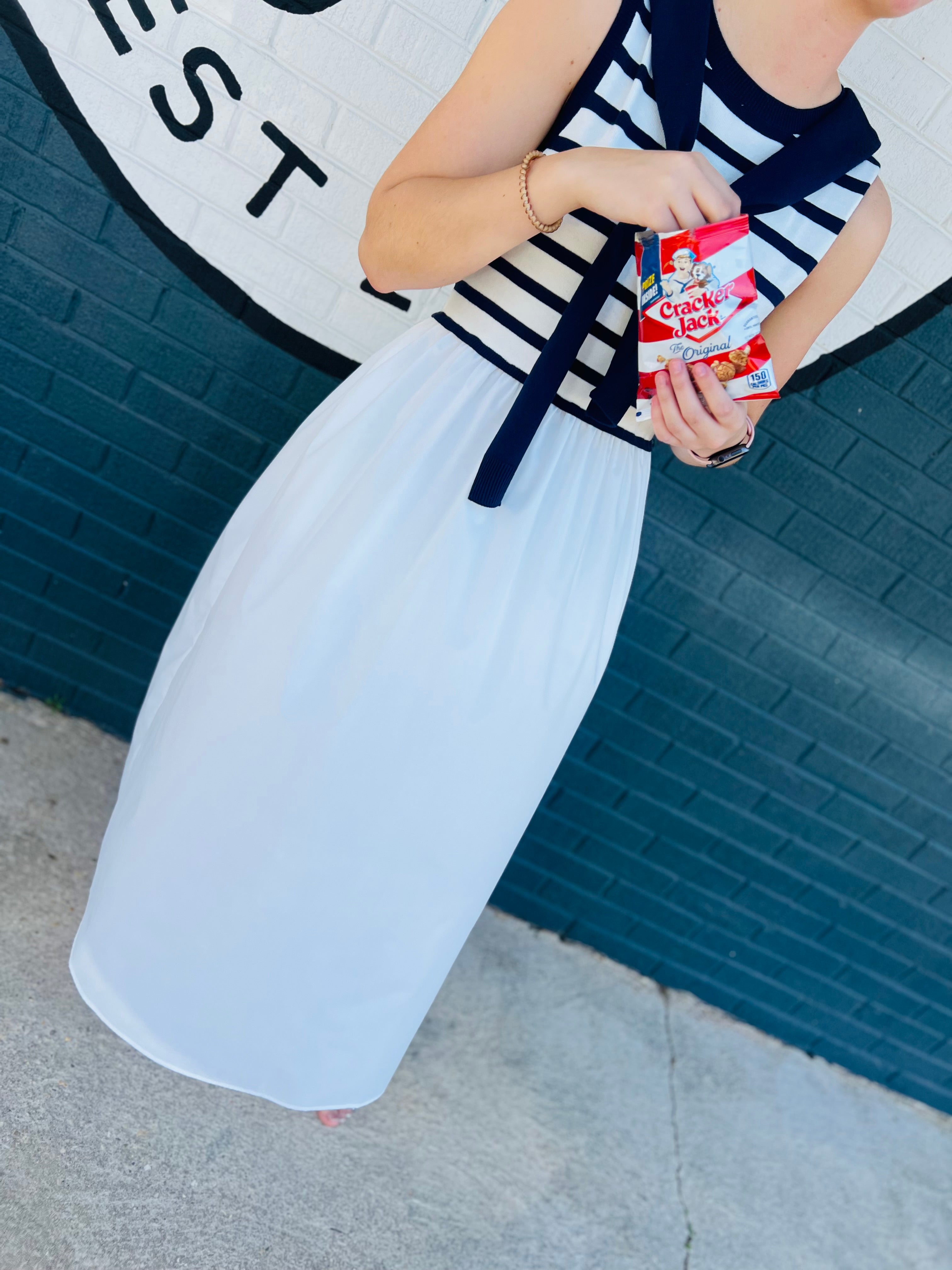Striped sleeveless midi dress