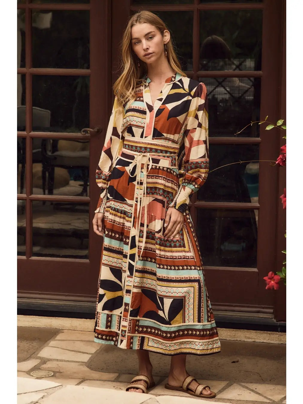 Mixed Print Tiered Maxi Dress