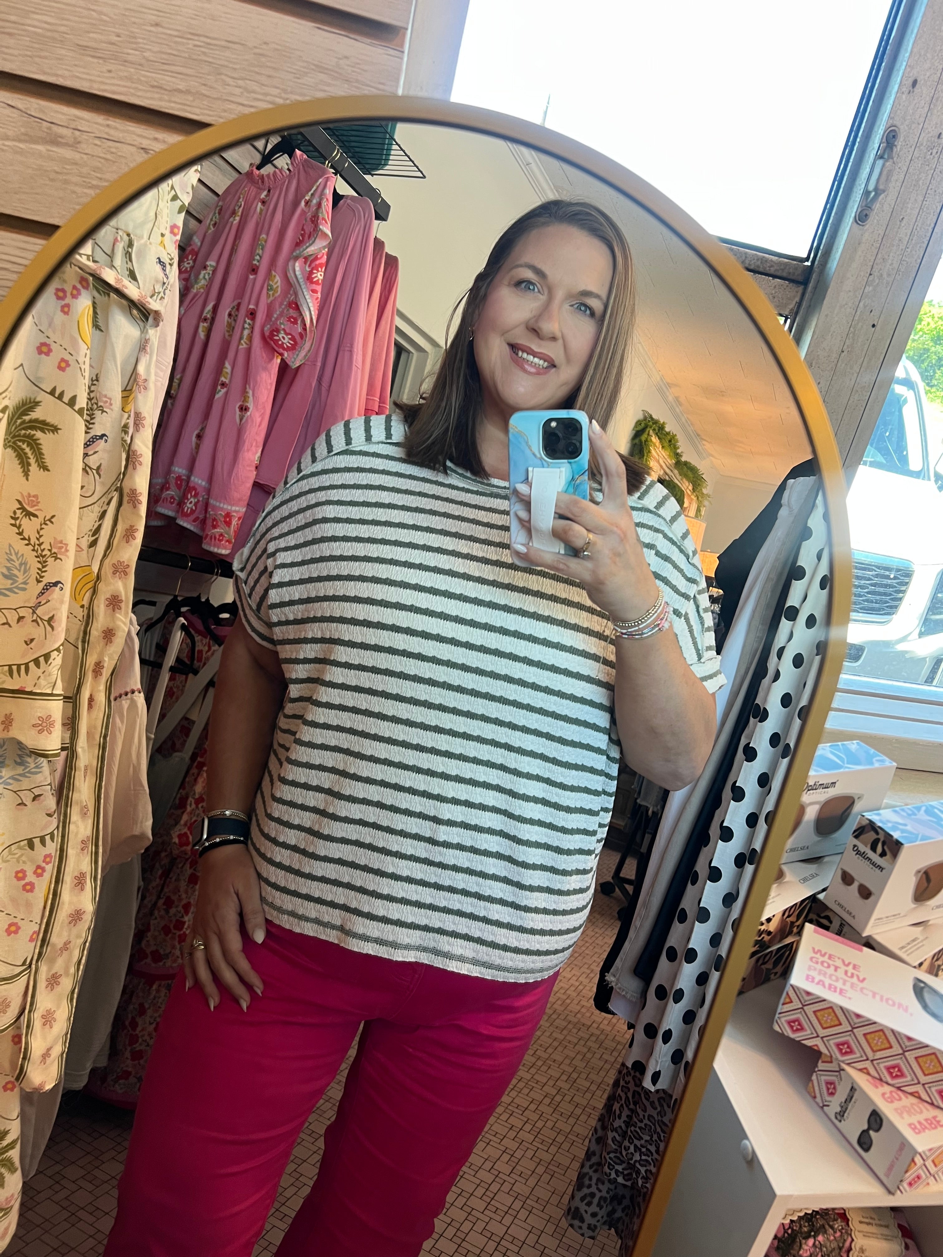 Stripe Jacquard Round Neck Box Tee Plus