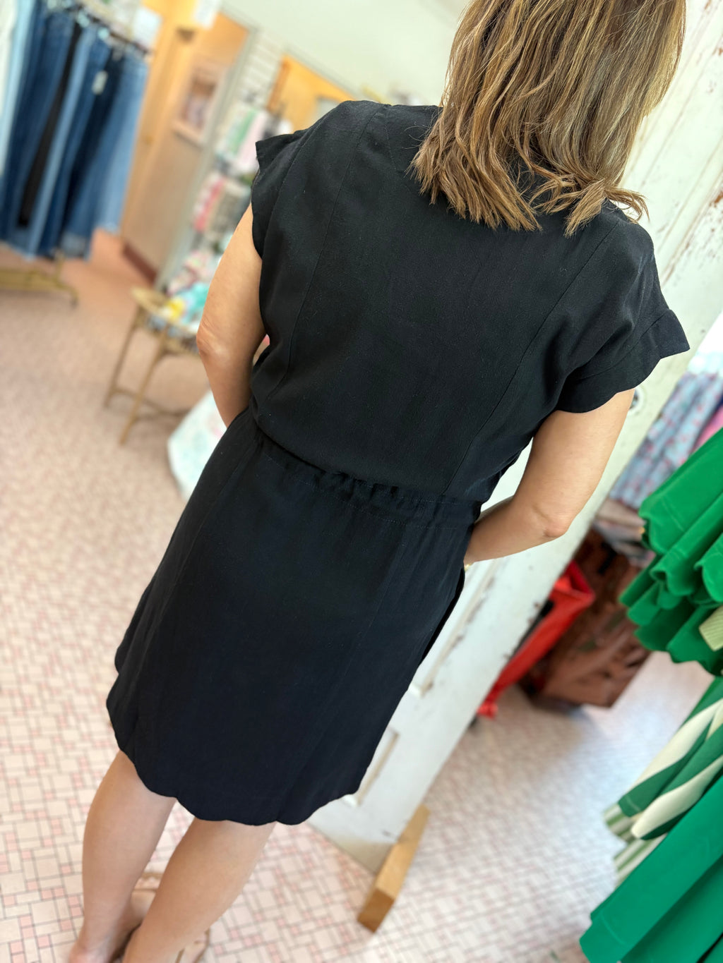 Linen Blend Scallop Hem Mini Dress