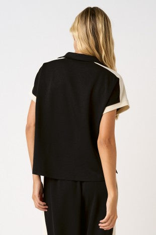 Cloud Knit Contrast Stripe Polo Short Sleeve Top & Pants