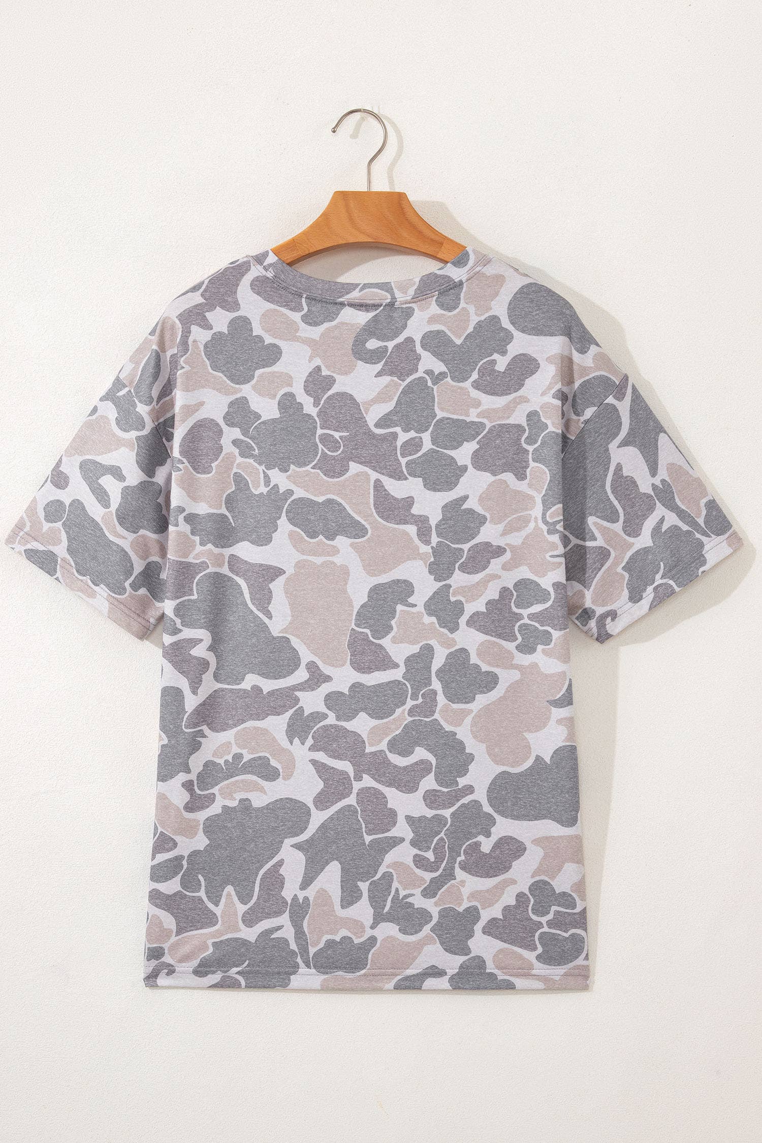 Neutral Camo Print Oversized Casual Crewneck T Shirt