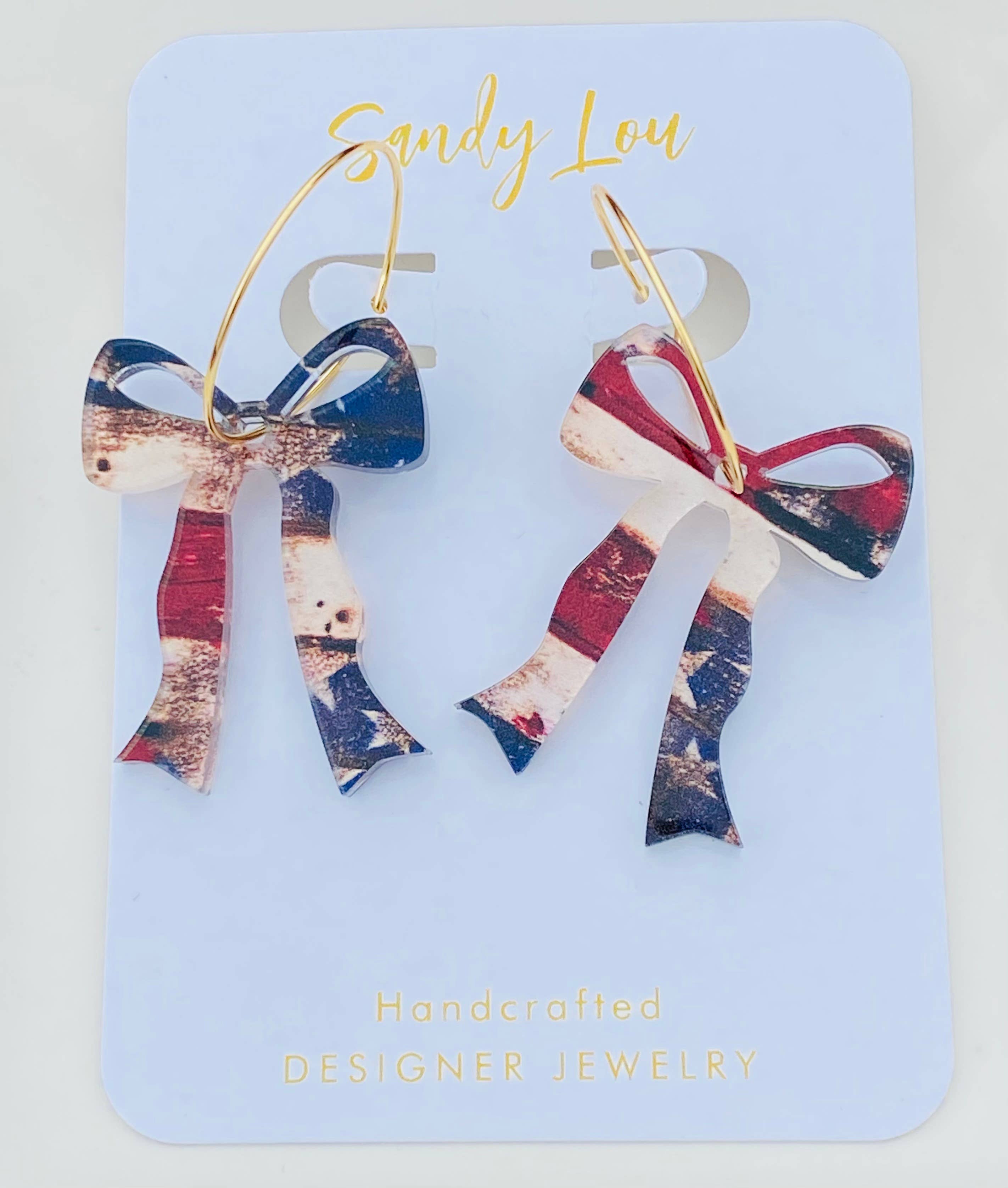 Old Glory Patriotic Bow Hoop Earrings - American Flag 