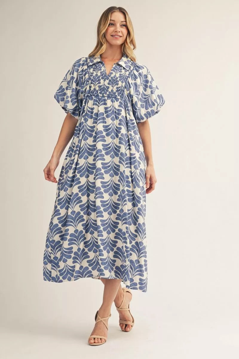 Jodifl Short puff sleeves boho floral midi dress