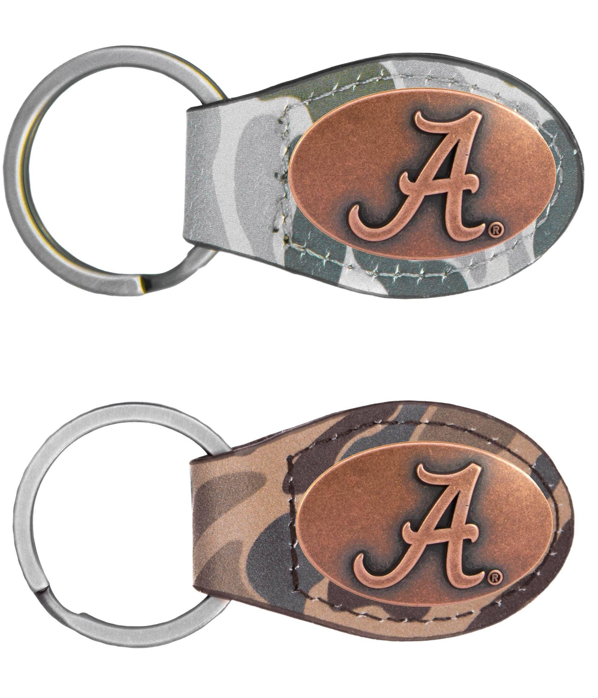 Alabama Crimson Tide Oval Camo Leather Key Fob.