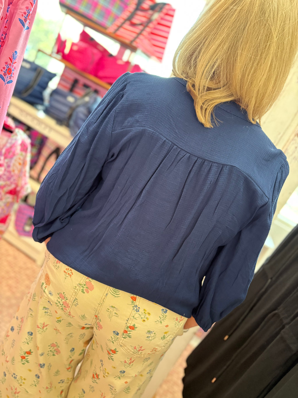 Front Tie Pleated Front 3/4 Sleeve Top Plus