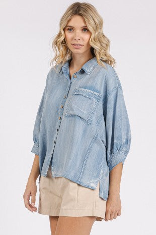 Washed Tencel Chambray Dolman Sleeve Shirt