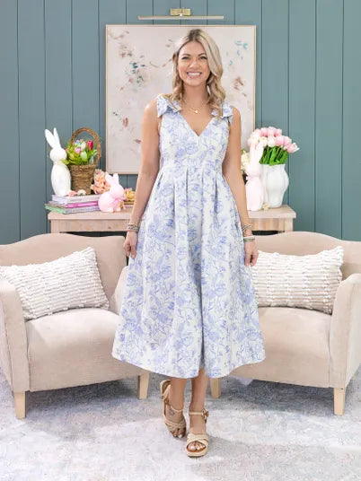 Sleeveless Bow Shoulder Floral Print Dress
