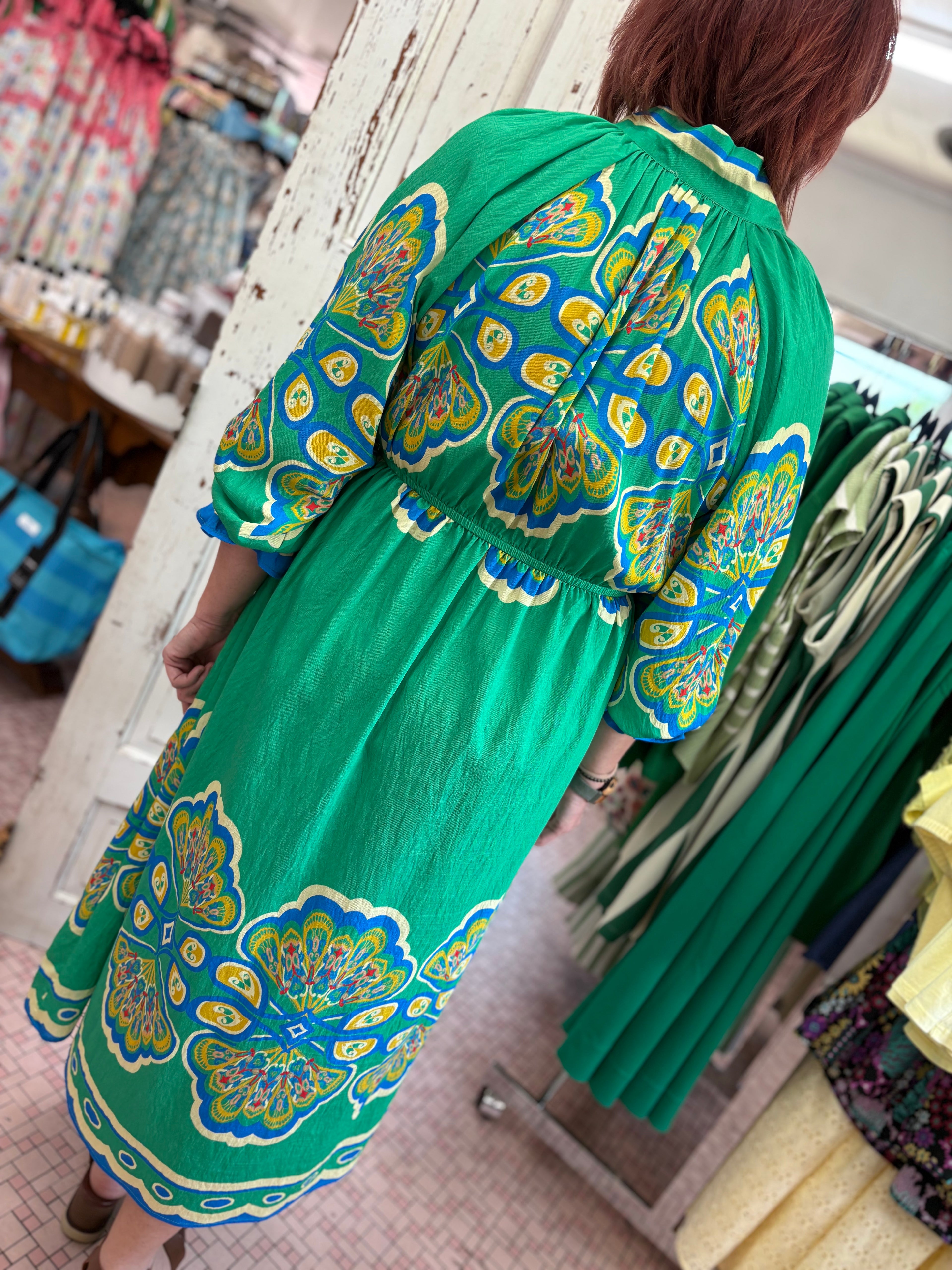 Plume Border Print Midi Dress-Plus