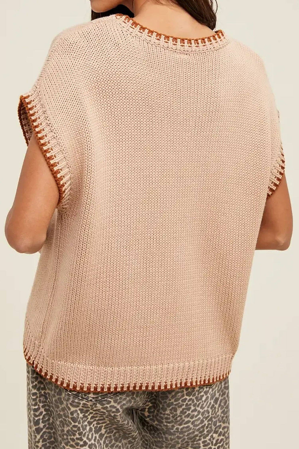 Howdy Western Knit Sweater Vest Contrast Trim Top