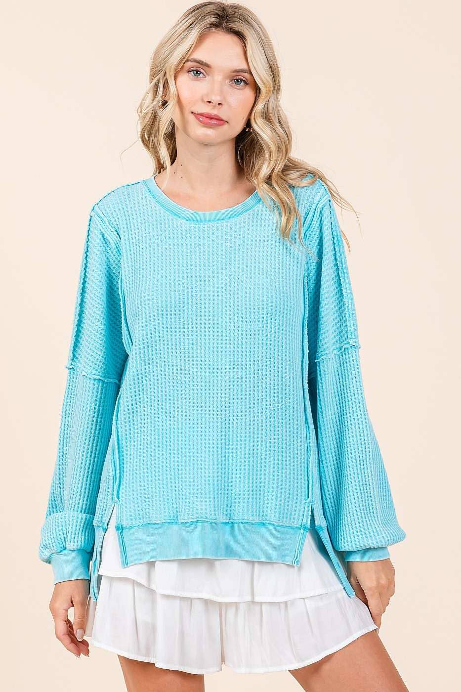 MINERAL WASH WAFFLE DOLMAN LONG SLEEVE TOP