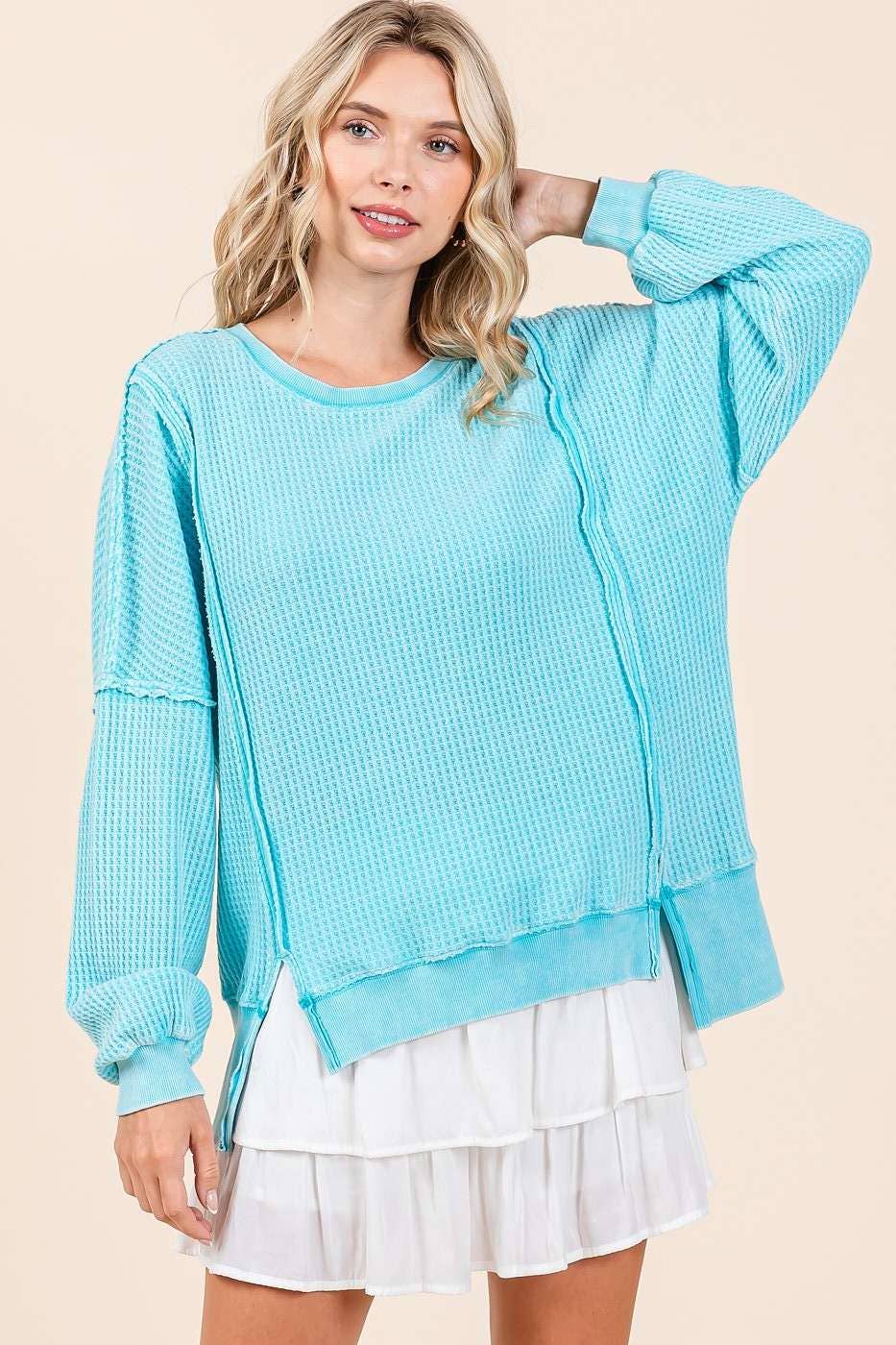 MINERAL WASH WAFFLE DOLMAN LONG SLEEVE TOP