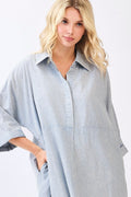 Washed Striped Print Collared Maxi Shirt Dress