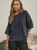 Washed Ribbed Short Sleeve Rolled Edge Cardigan