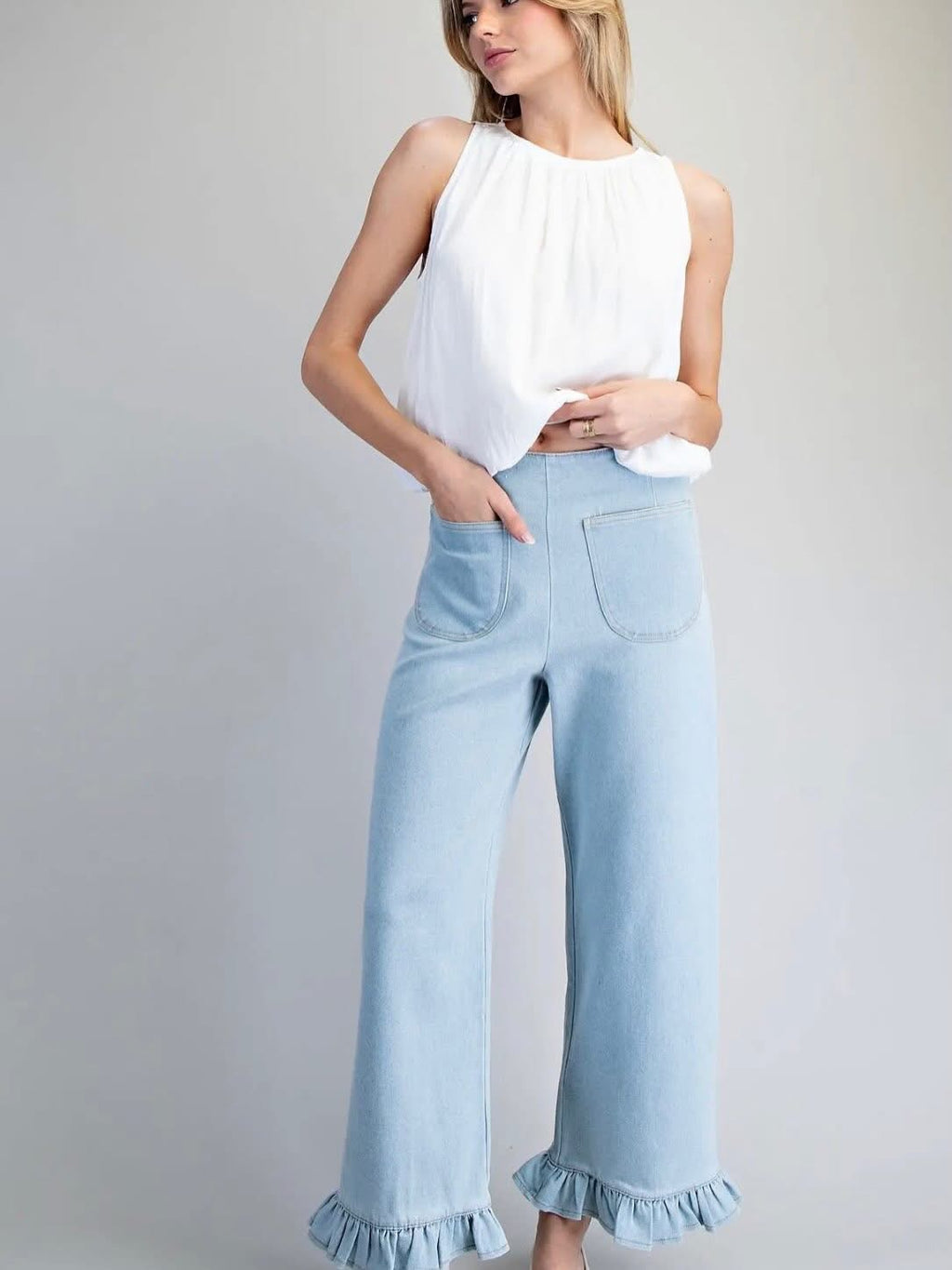 Mineral Washed Ruffled Hem Pants