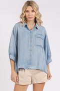 Washed Tencel Chambray Dolman Sleeve Shirt