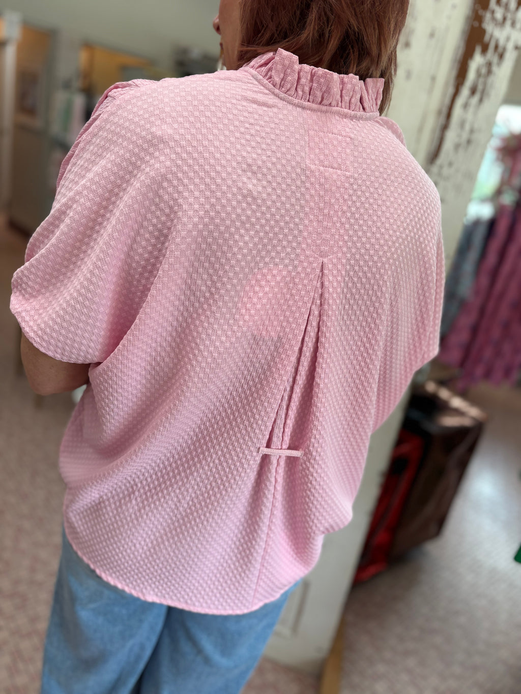 Textured Jacquard Short Sleeve Top