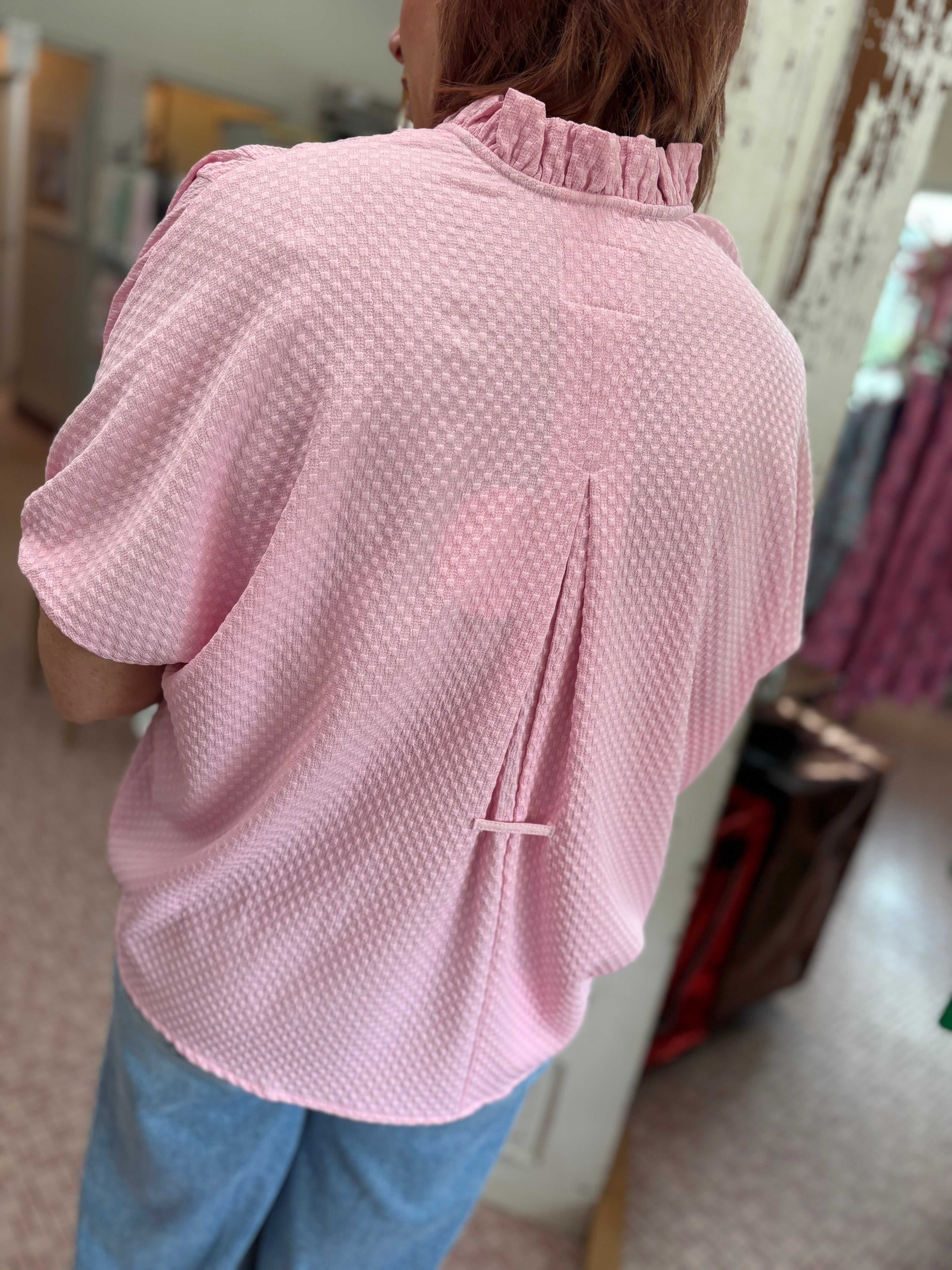 Textured Jacquard Short Sleeve Top